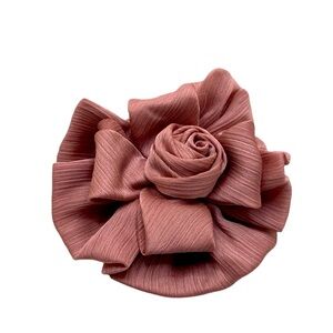 Elegant Rose Flower Brooch Pin &Hair Claw Clip Pink Satin Fabric Lapel Wedding